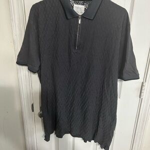 Man black Textured Zip Polo Shirt